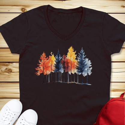 1683 Autumn Trees V-Neck - Black