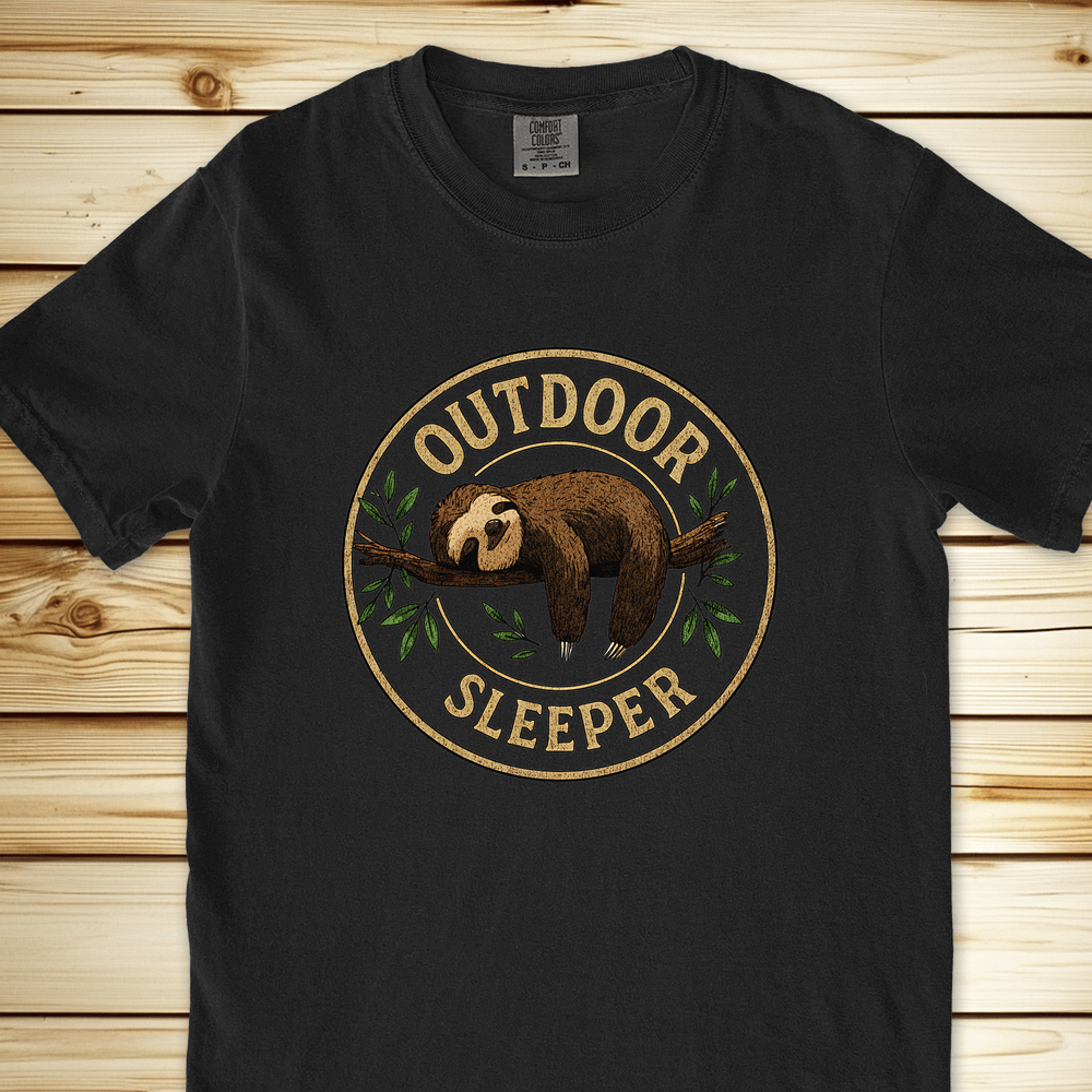 2029 Sloth Camping Relaxed Fit Tee - Black