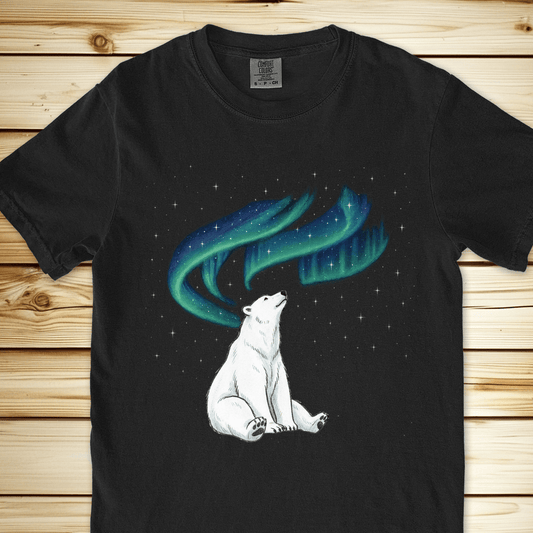 Aurora Borealis Polar Bear Relaxed. Fit Tee - Black