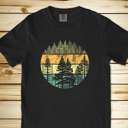 2271 Distressed Woodsy Trees Relaxed Fit Tee - Black