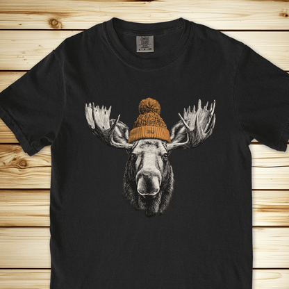 2278 Moose In A Beanie Relaxed Fit Tee - Black