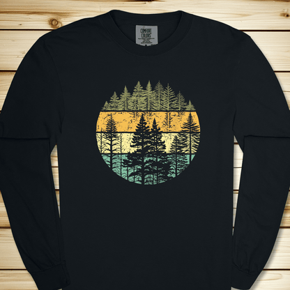 2271 Distressed Woodsy Trees Long Sleeve Tshirt - Black
