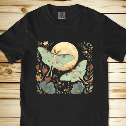 2291 Mystical Green Moths Relaxed Fit Tee - Black