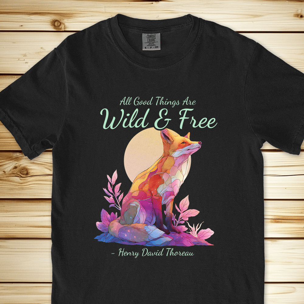 Wild And Free Thoreau Quote Relaxed Fit Tee - Black
