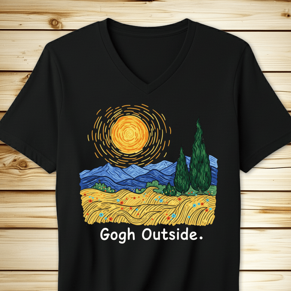 Gogh Outside Wheatfield Unisex V-Neck Tshirt - Black