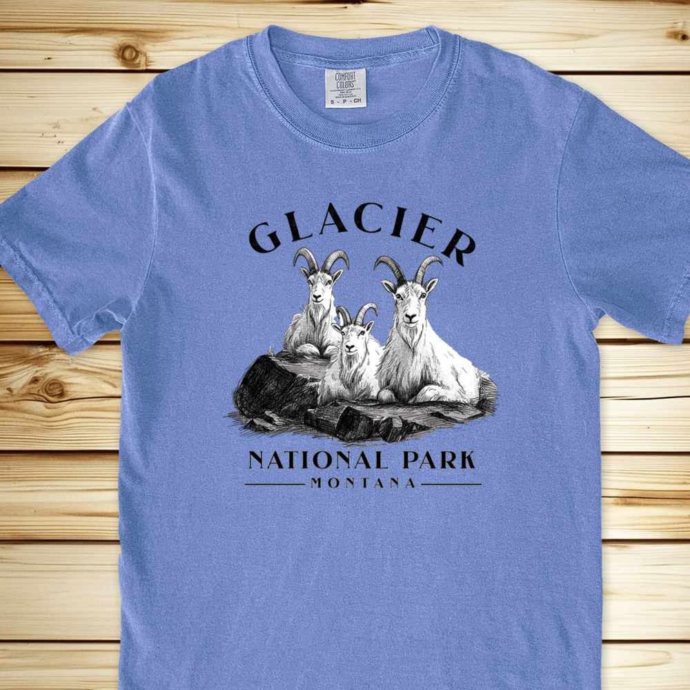 1927 Glacier Nat Park Goat Relaxed Fit Tee - Blue Jean