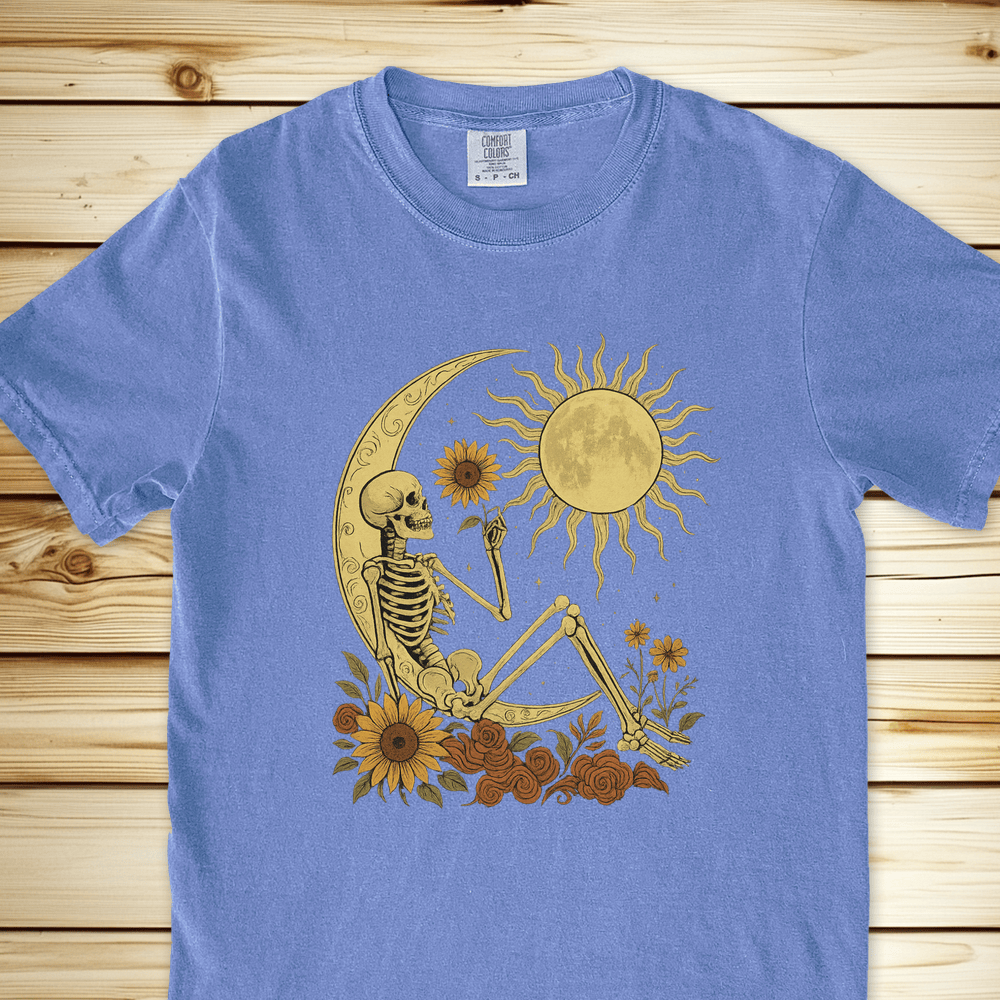 Skeleton Crescent Moon Relaxed Fit Tee - Blue Jean