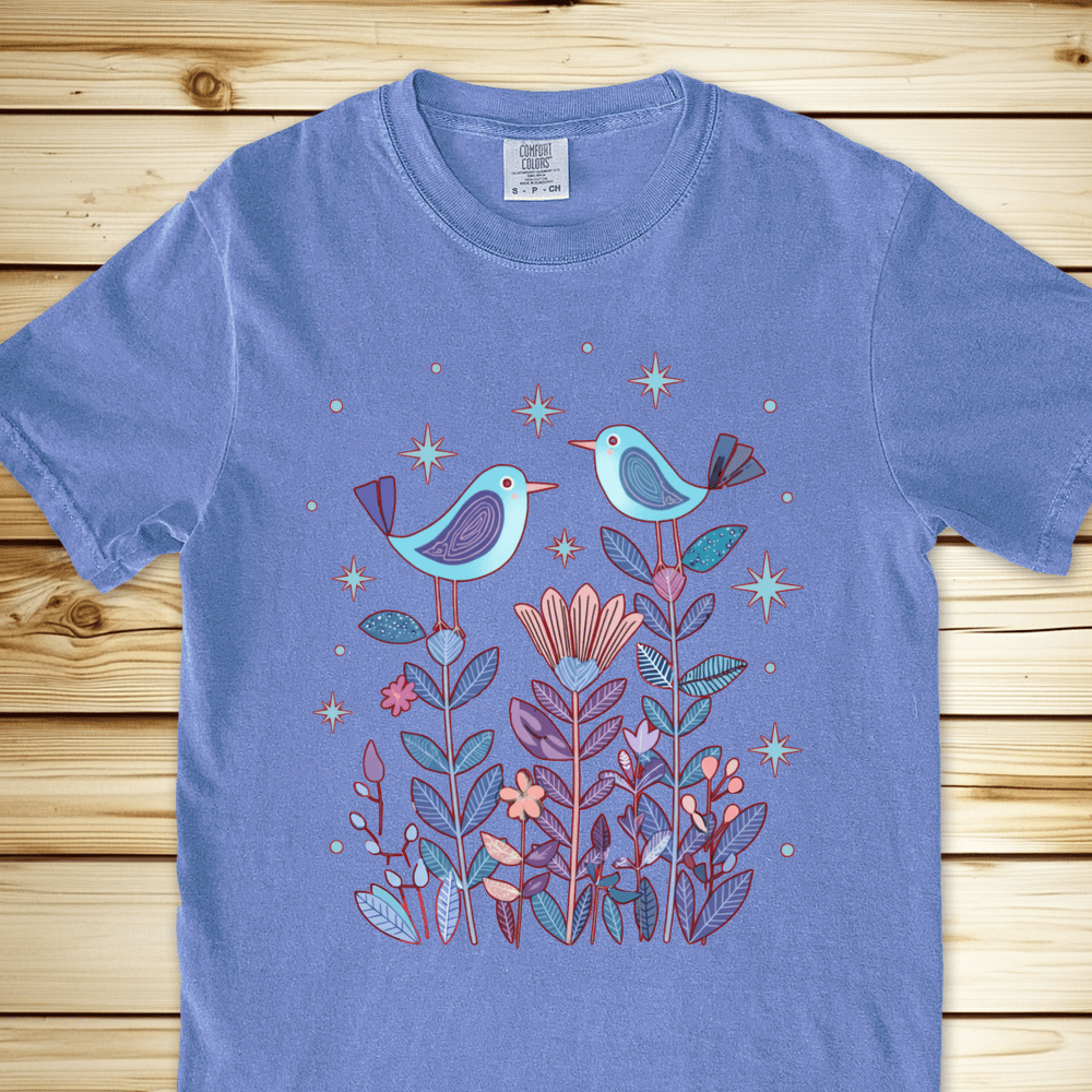 2277 Birds In Twilight Relaxed Fit Tee - Blue Jean
