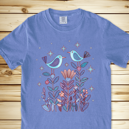2277 Birds In Twilight Relaxed Fit Tee - Blue Jean