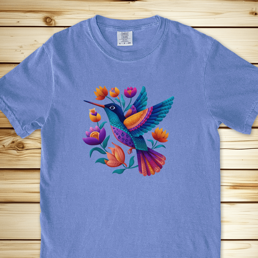 2279 Colorful Humingbird Relaxed Fit Tee - Blue Jean
