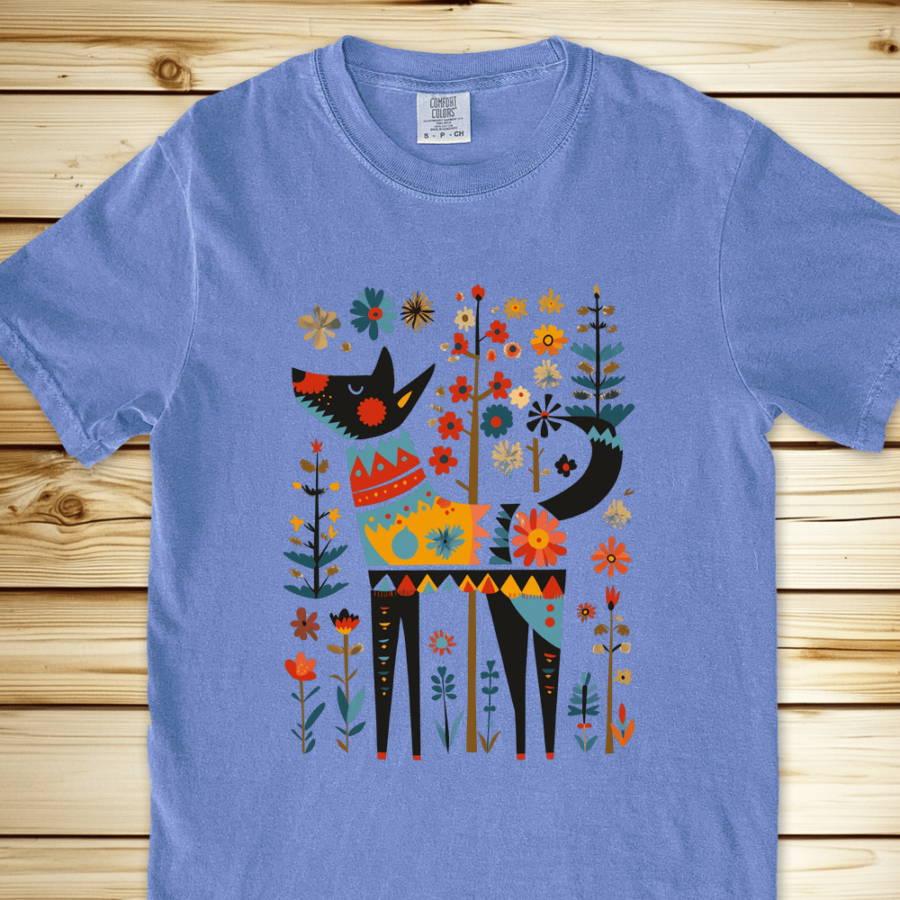 Flower Folklore Dog Relaxed Fit Tee - Blue Jean