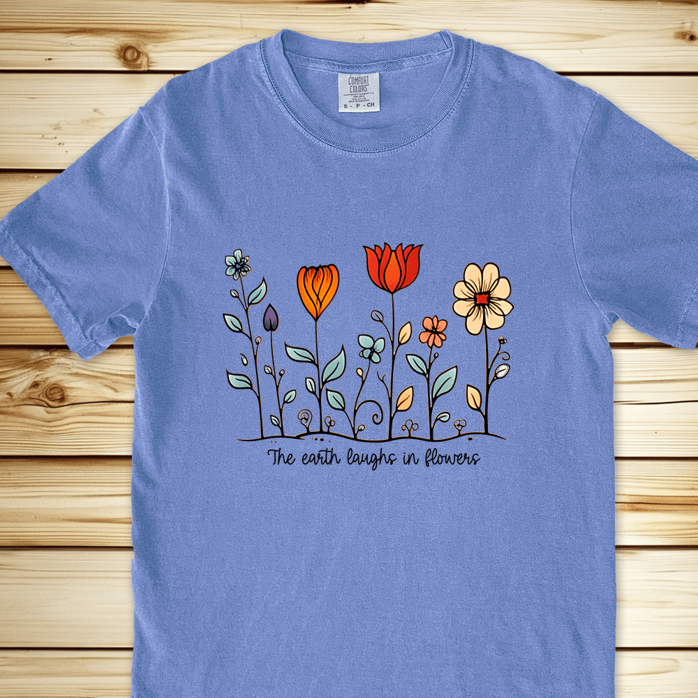 Painted Sunflowers Relaxed Fit Tee - Blue Jean