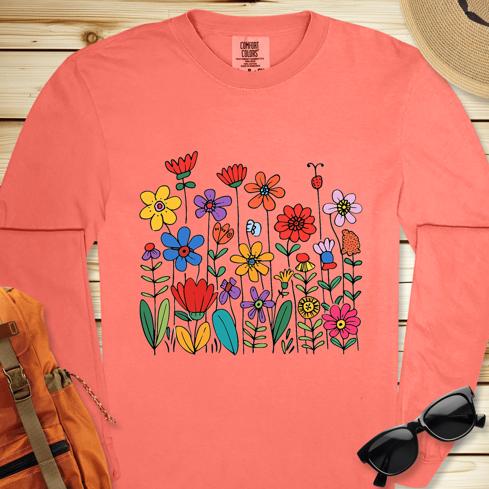 1526 Wildflowers Long Sleeve Tshirt - Bright Salmon