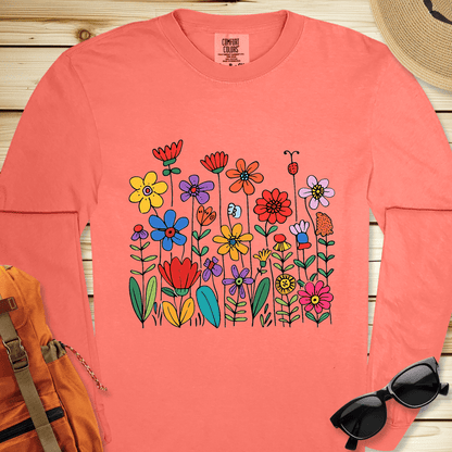 1526 Wildflowers Long Sleeve Tshirt - Bright Salmon