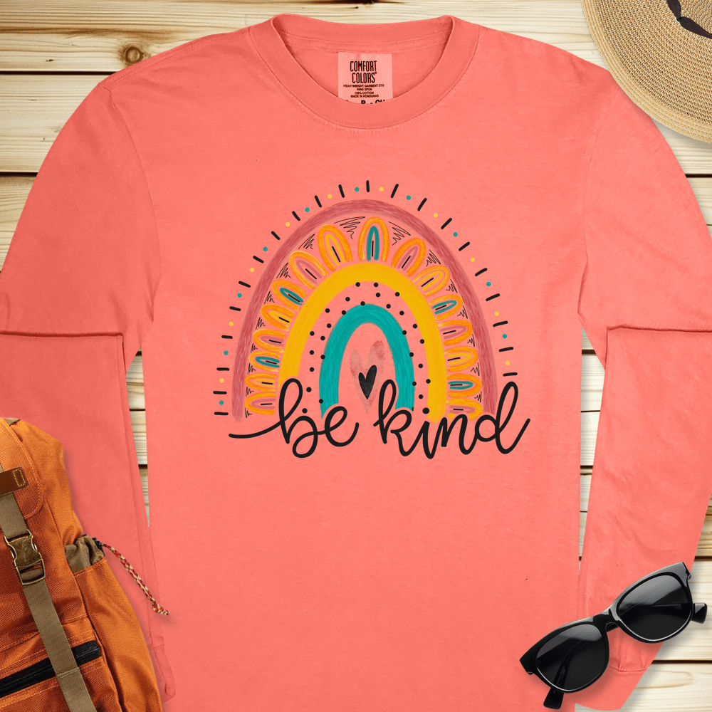 1940 Be Kind Rainbow Long Sleeve Tshirt - Bright Salmon