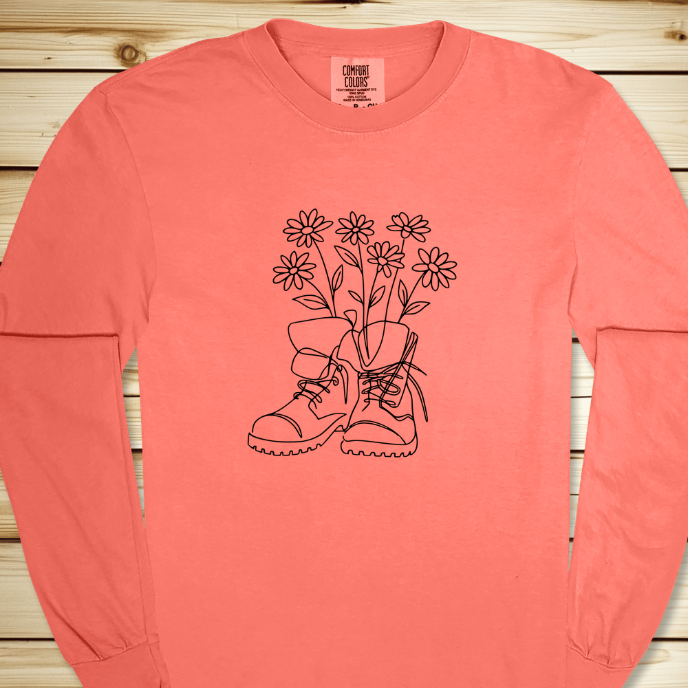 Wildflower Hiking Boots Long Sleeve Tshirt - Bright Salmon