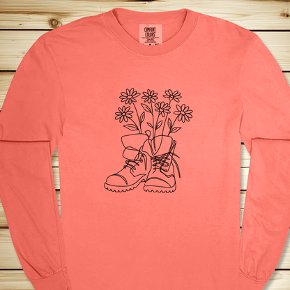 Wildflower Hiking Boots Long Sleeve Tshirt - Bright Salmon