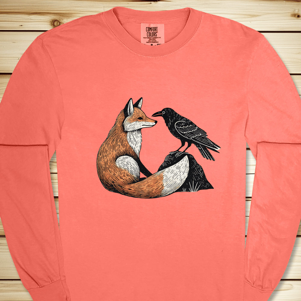 Fox And Crow Long Sleeve Tshirt - Bright Salmon