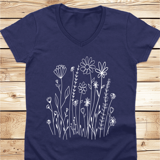 White Wildflowers V-Neck Tshirt - Ramblin Road