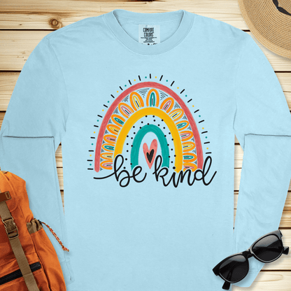 1940 Be Kind Rainbow Long Sleeve Tshirt - Chambray