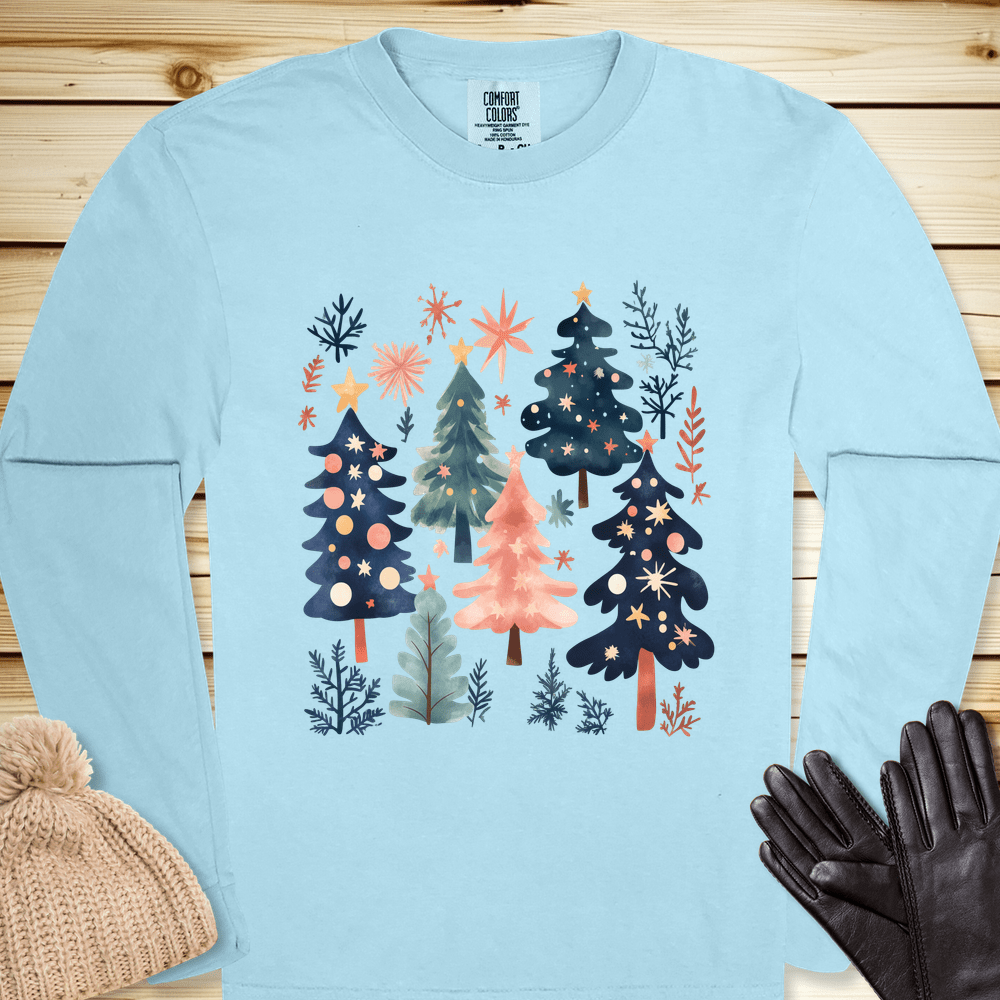 1686 Xmas Tree Long Sleeve Tshirt - Chambray
