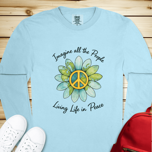 2058 Imagine All The People Long Sleeve Tshirt - Chambray