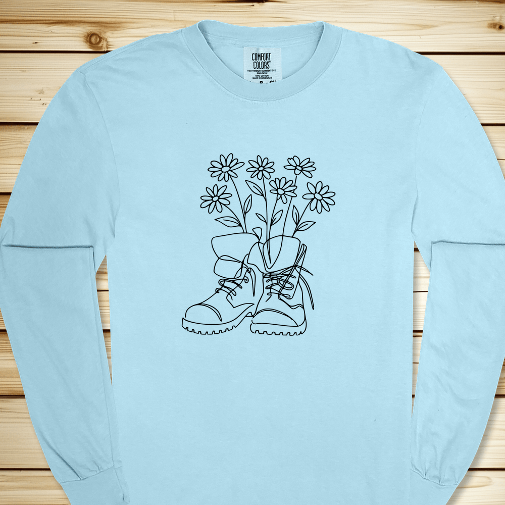 Wildflower Hiking Boots Long Sleeve Tshirt - Chambray