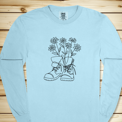 Wildflower Hiking Boots Long Sleeve Tshirt - Chambray