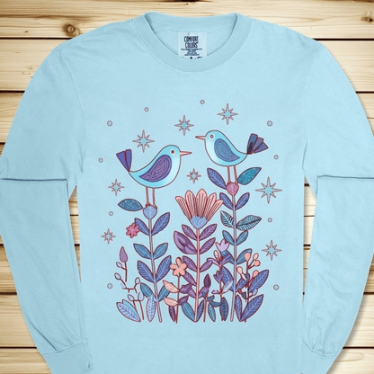 2277 Birds In Twilight Long Sleeve Tshirt - Chambray
