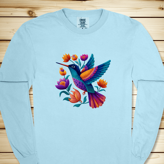 Colorful Humingbird Long Sleeve Tshirt - Chambray