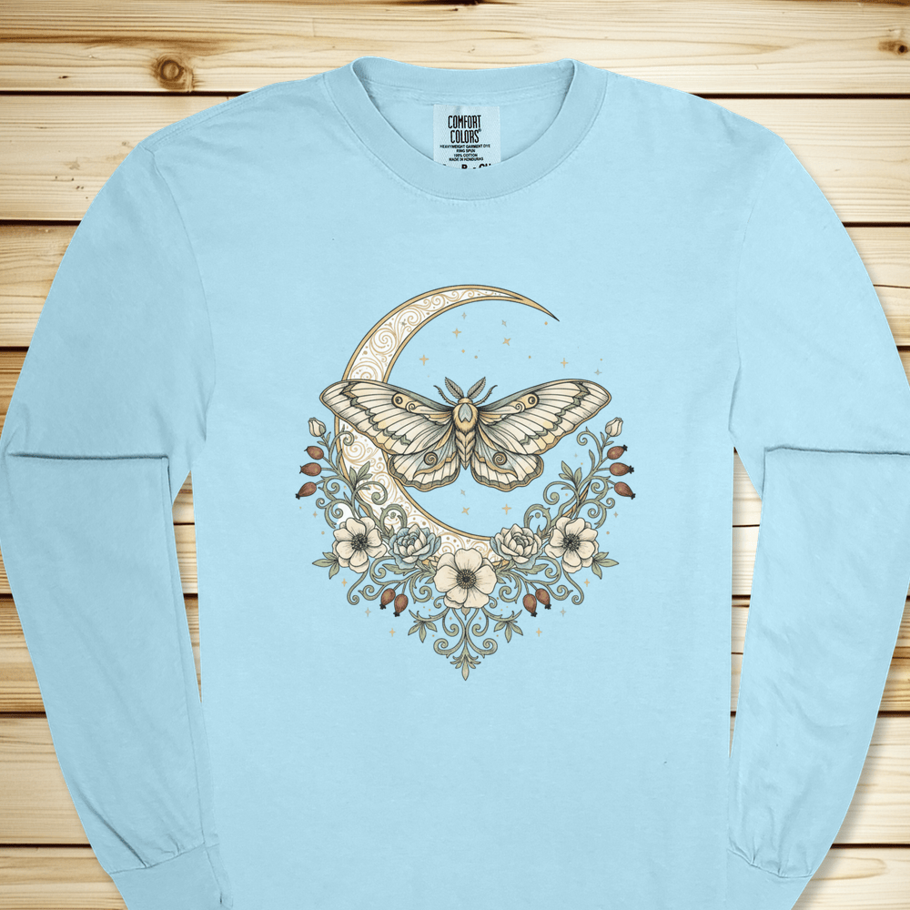 Green Moth Crescent Moon Long Sleeve Tshirt - Chambray