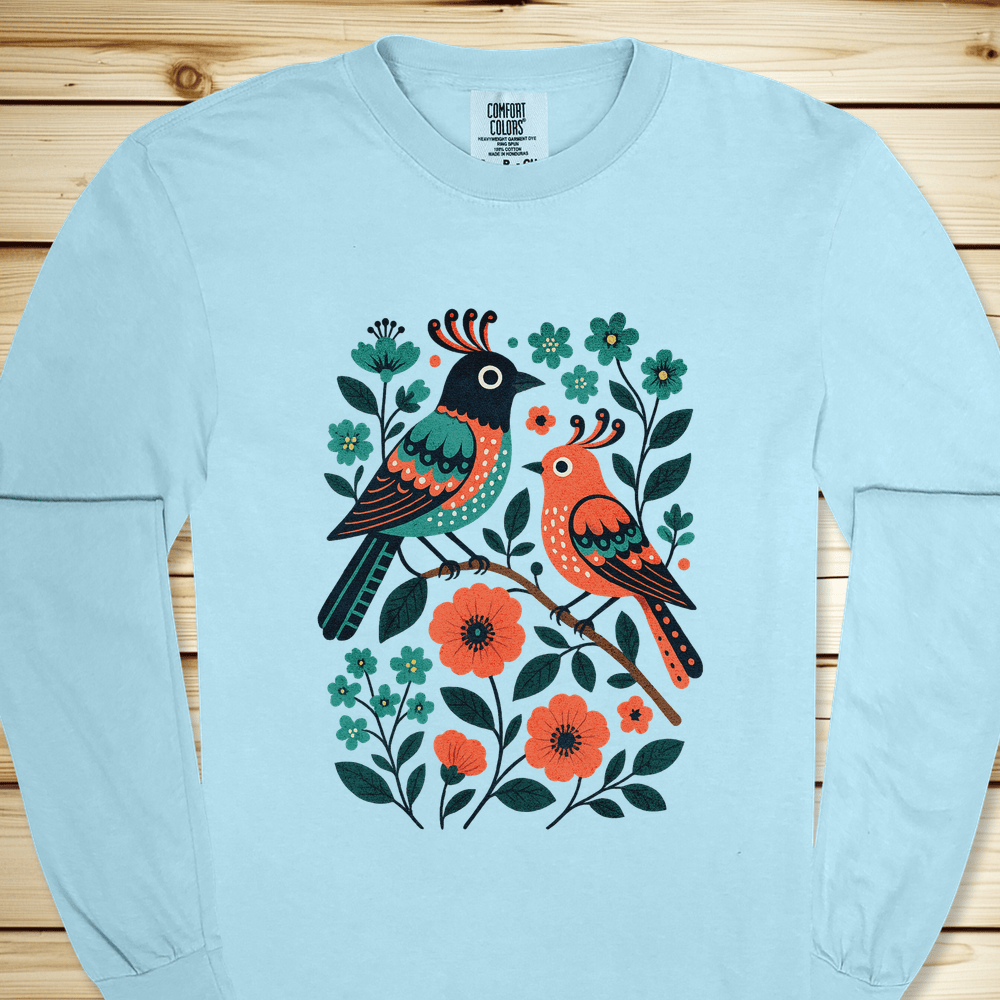 2276 Birds In Bramble Long Sleeve Tshirt - Chambray