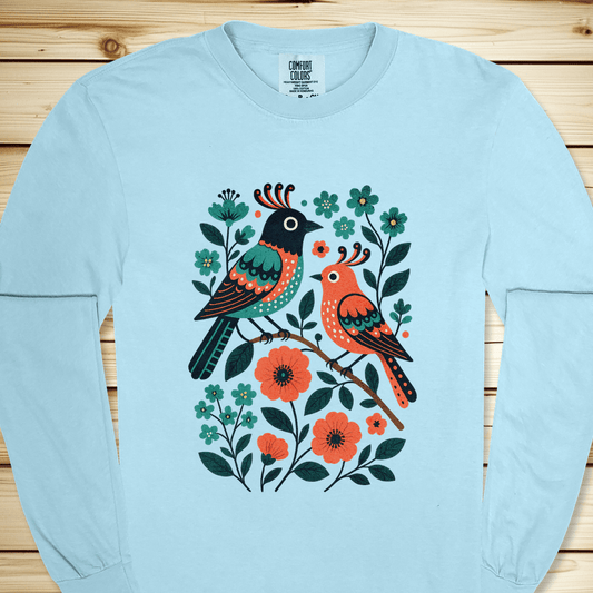 2276 Birds In Bramble Long Sleeve Tshirt - Chambray