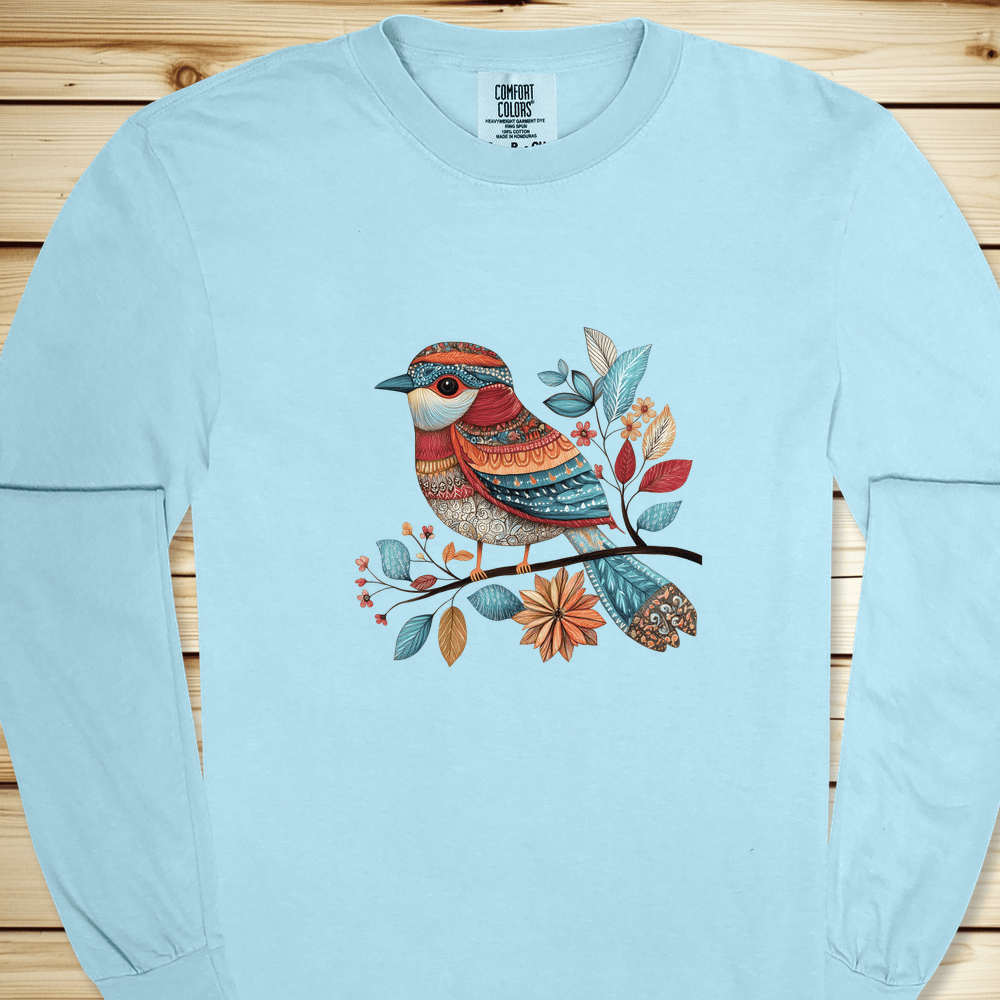 Fancy Pants Bird Long Sleeve Tshirt - Chambray