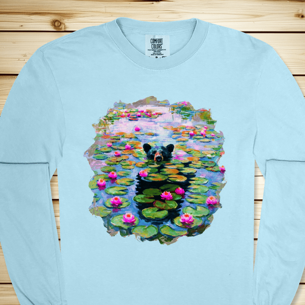 Bear And Water Lillies Long Sleeve Tshirt - Chambray
