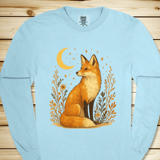 Fox In The Moonlight Long Sleeve Tshirt - Chambray