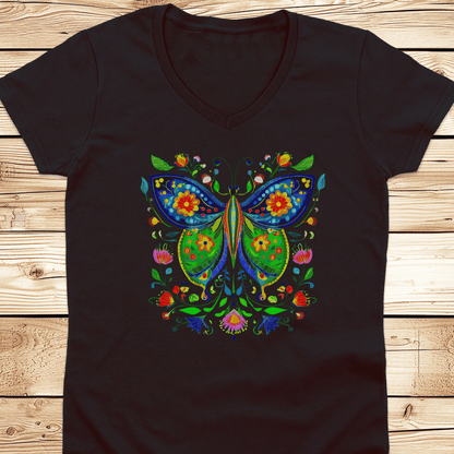 Butterfly Folkart V-Neck Tshirt - Ramblin Road