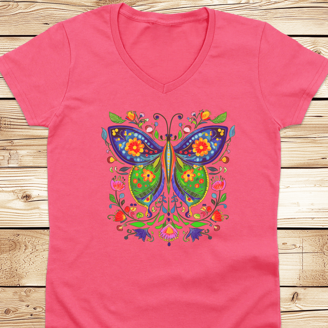 Butterfly Folkart V-Neck Tshirt - Ramblin Road