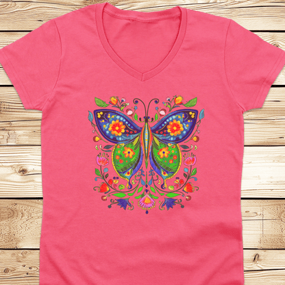 Butterfly Folkart V-Neck Tshirt - Ramblin Road
