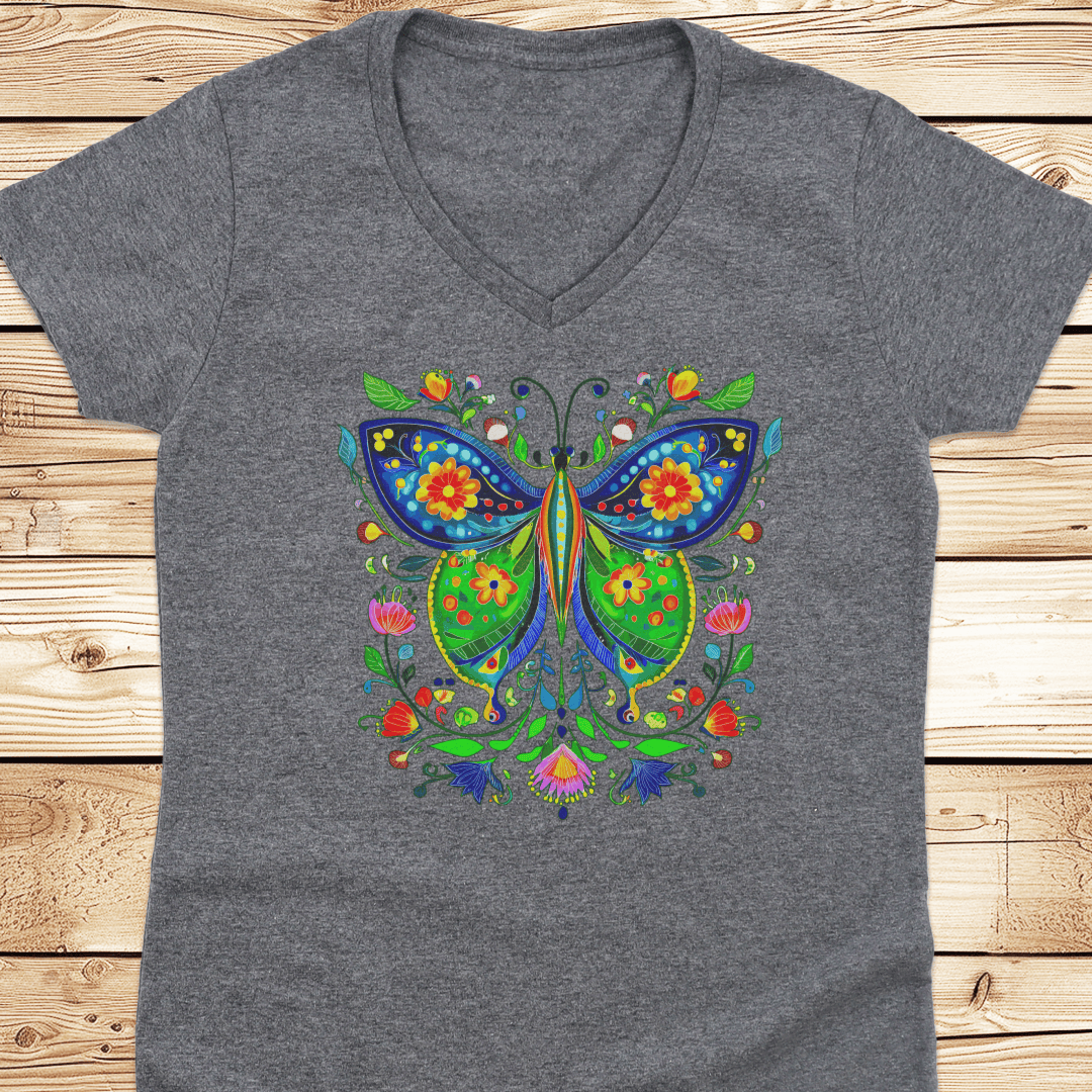 Butterfly Folkart V-Neck Tshirt - Ramblin Road
