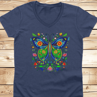 Butterfly Folkart V-Neck Tshirt - Ramblin Road