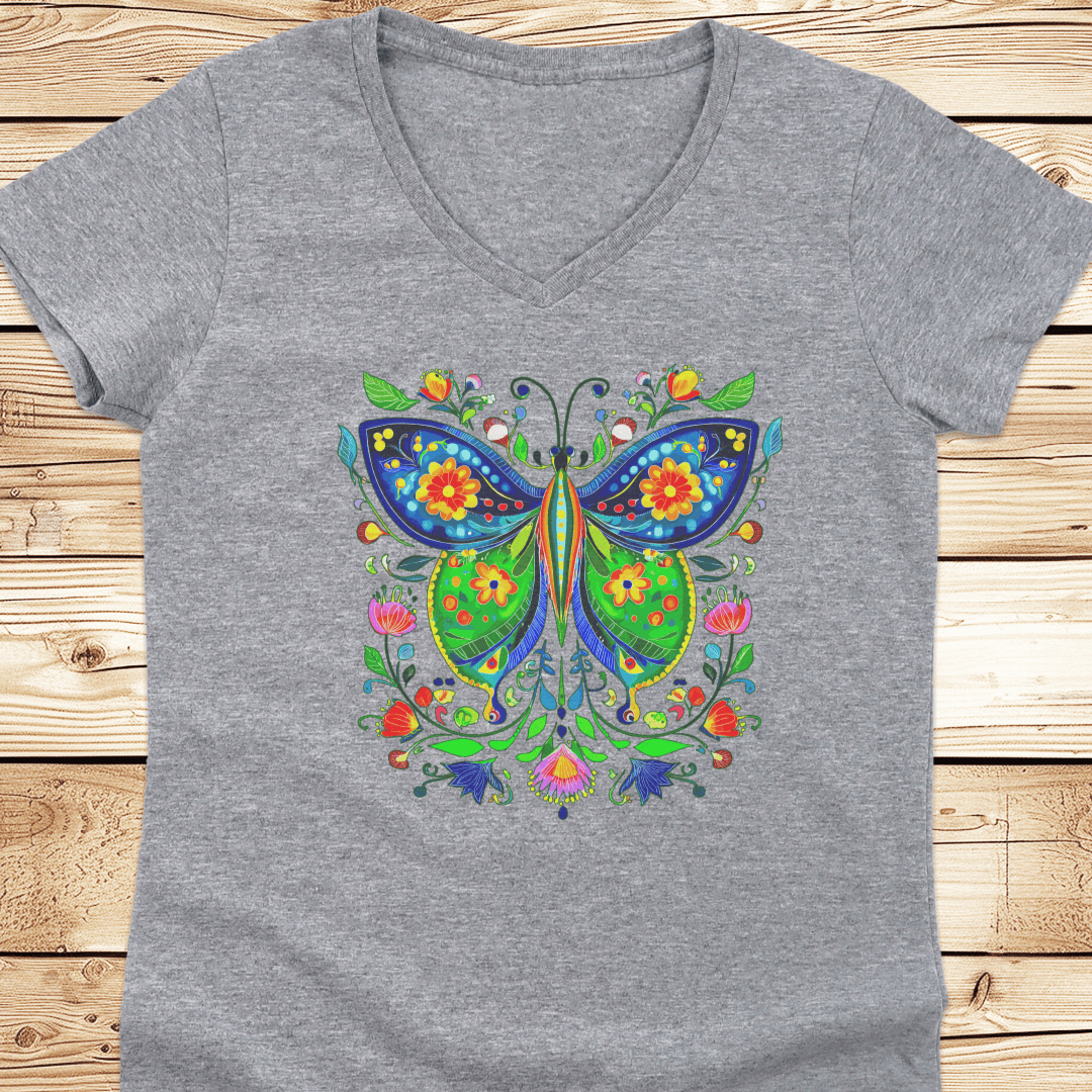 Butterfly Folkart V-Neck Tshirt - Ramblin Road