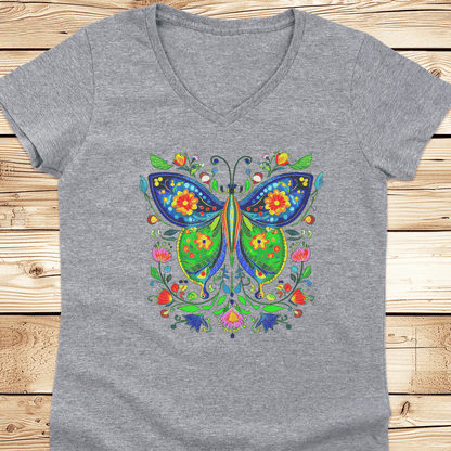 Butterfly Folkart V-Neck Tshirt - Ramblin Road