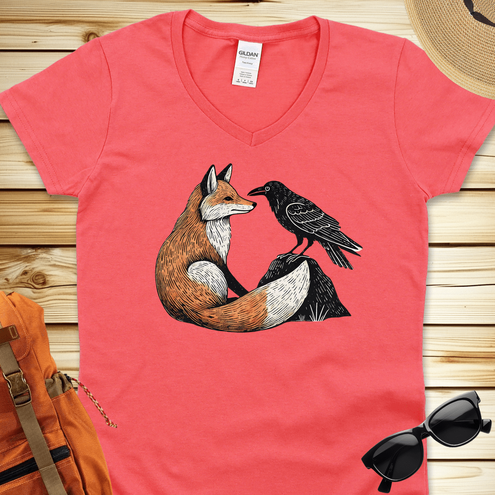 1791 Fox And Crow V-Neck Tshirt - Coral Silk