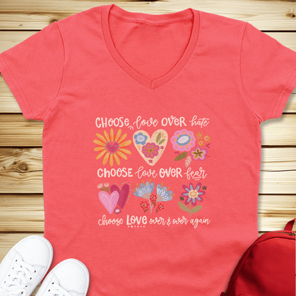 Choose Love V-Neck Tshirt - Coral Silk