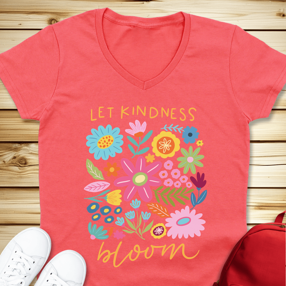 Let Kindness Bloom V-Neck - Coral Silk