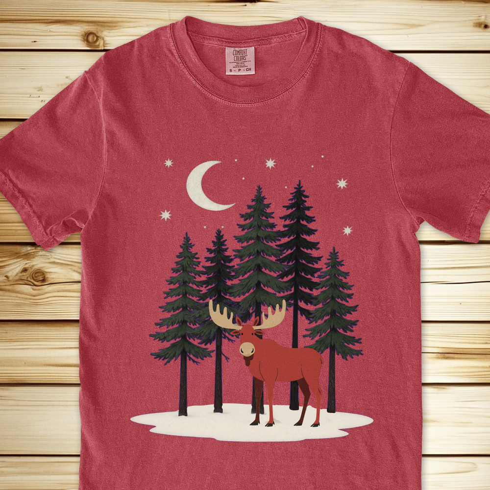 2268 Moose In The Snow Relaxed Fit Tee - Crimson