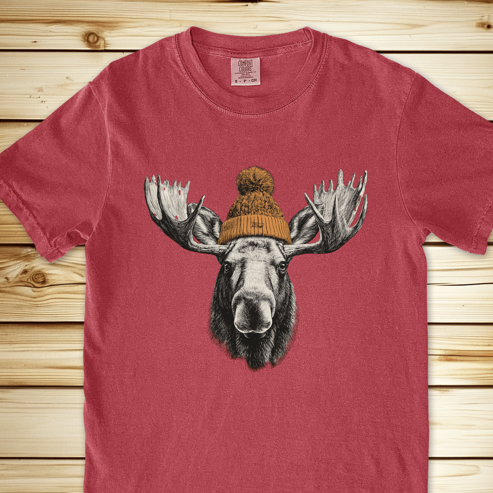 2278 Moose In A Beanie Relaxed Fit Tee - Crimson