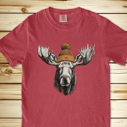 2278 Moose In A Beanie Relaxed Fit Tee - Crimson