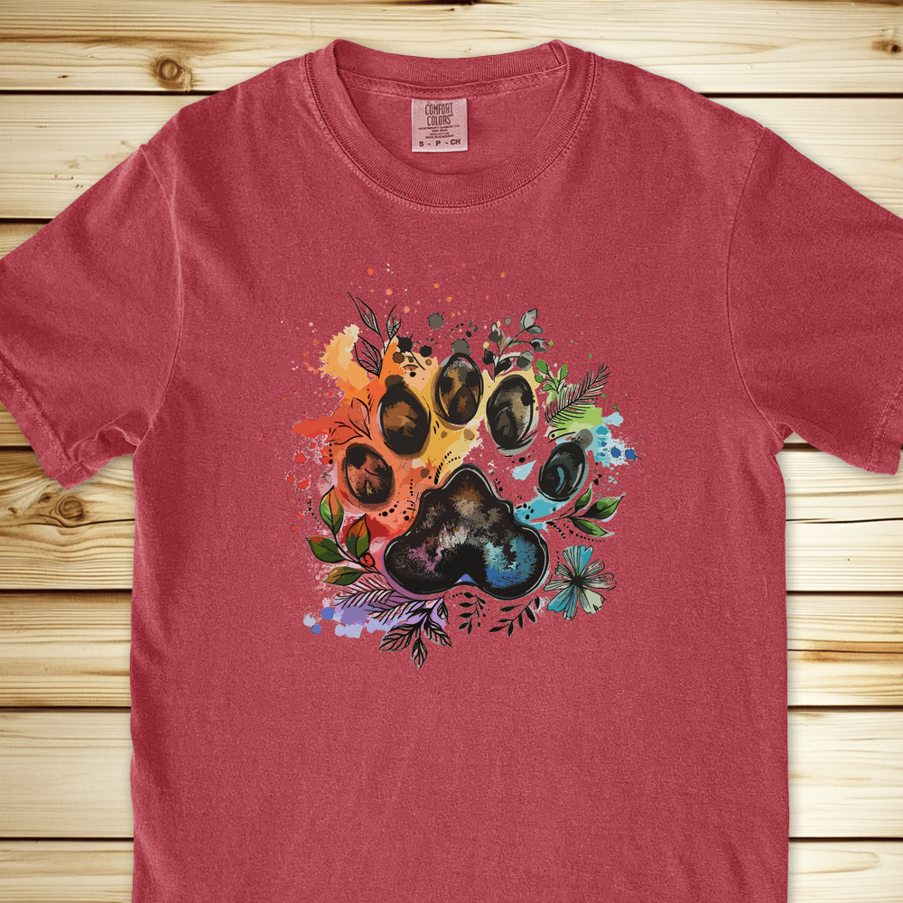 1286 Bear Paw Print Relaxed Fit Tee - Crimson
